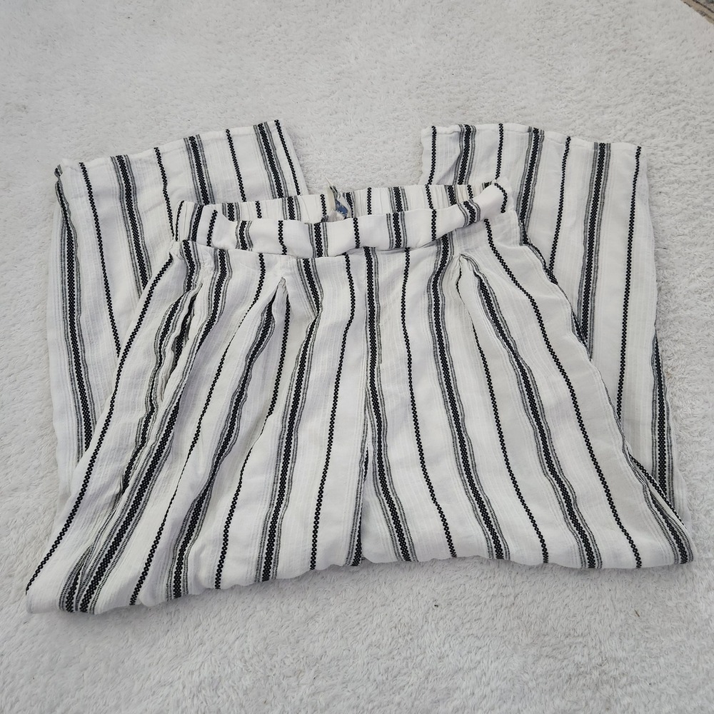 Blue Rain‎ Womens Striped Wide Leg Cropped Pants Black White Linen Blend Medium